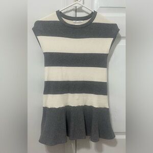 🎀 Zara Kid Girls Striped Knit Dress Gray White Ruffled Size 8